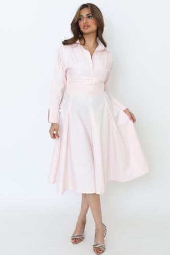 فستان وردي فاتح بكسرات