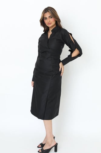 فستان أسود قطن بكسرات