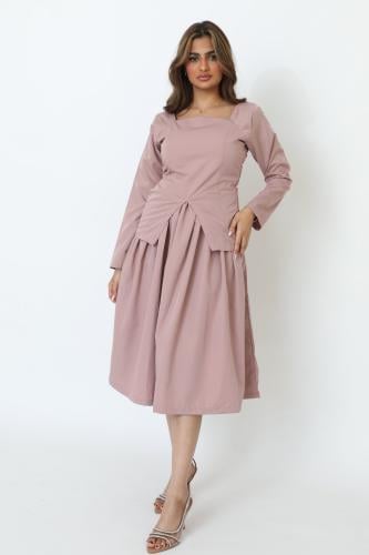 فستان كتان موف بكسرات