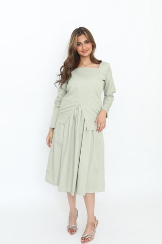 فستان كتان أخضر فاتح