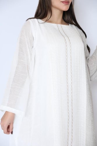 جلابية لنن أبيض و رمادي