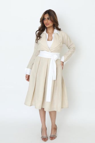 فستان لنن بيج و أبيض