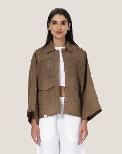 قميص شبكي بني غامق