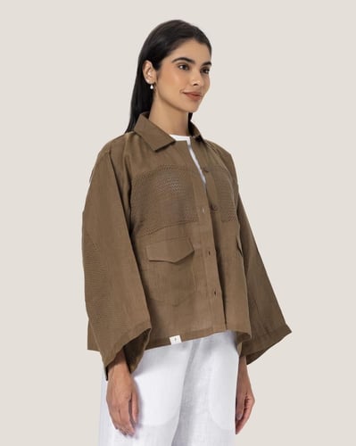 قميص شبكي بني غامق