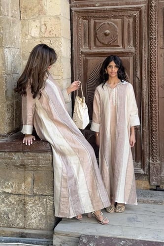 جلابية مغربي بني وبيج أطفال