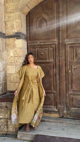 جلابيه قطعتين زيتي