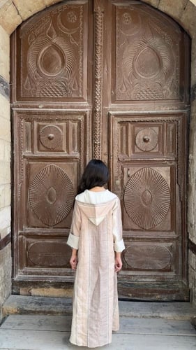 جلابية مغربي بني وبيج أطفال