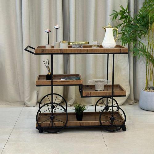 عربية تقديم 3 دور خشبية بلون بني