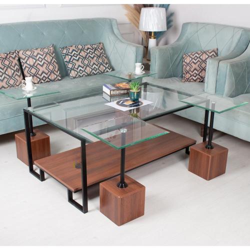 طقم طاولة سطح زجاج مع 4 طاولات خدمة