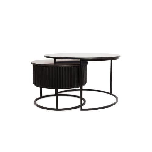 طاولات تقديم قواعد حديد لون أسود وسطح خشب لون اسود