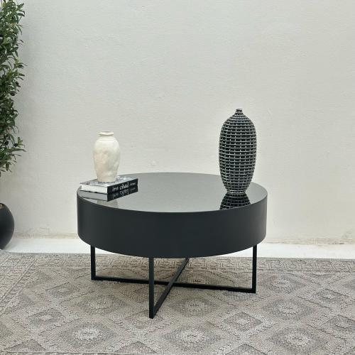 طاولة قهوة سطح مرايا قاعده حديد لون اسود