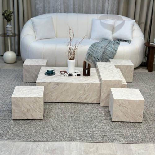 طقم طاولات ضيافة ارضي بديل رخام مع 4 خدمة