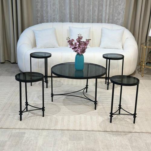 طقم طاولات دائري لون اسود مع 4 خدمة