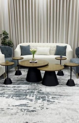 طقم طاولات حبه كبيره و 4 خدمه السطح خشب