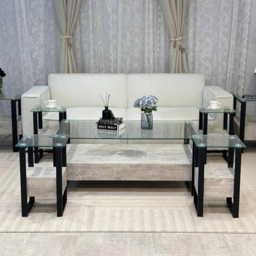 طقم طاولات بديل رخام سطح زجاج شفاف