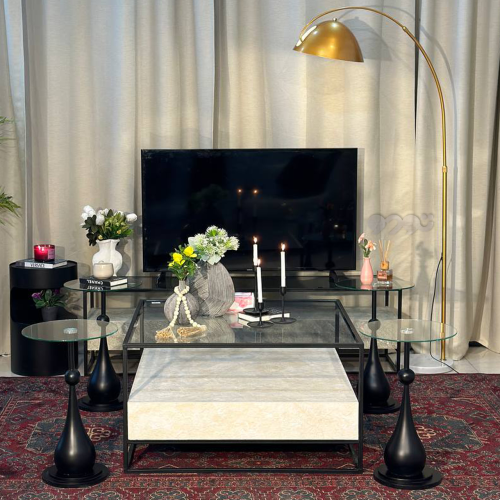 طقم طاولات بديل الرخام زجاج شفاف