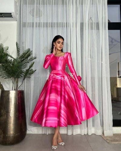 فستان ميدي بلون فوشي متدرج