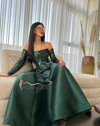 فستان سهرة ناعم ميكادو بأكمام ترتر منفصلة