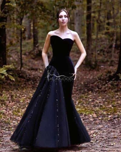 فستان سهره راقي مخمل اسود بتصميم عصري فخم