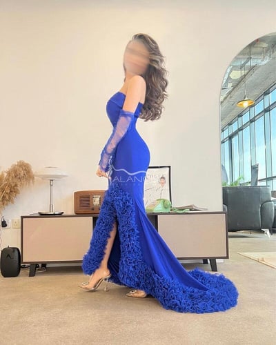 فستان حفلات مناسبات مكشوف الأكتاف مكرمش بالتل الاص...