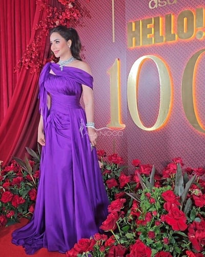 فستان سهرة موف بتصميم كلاسيكي مع كلوش فخم