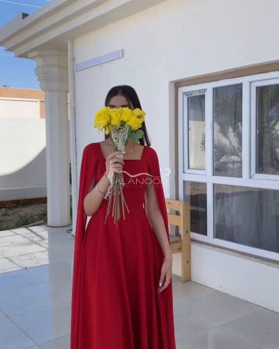 فستان احمر ناعم خامة شيفون