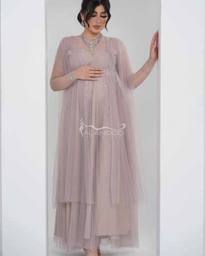 فستان حوامل أنيق تل ناعم لامع ومميز بتصميم عصري وم...