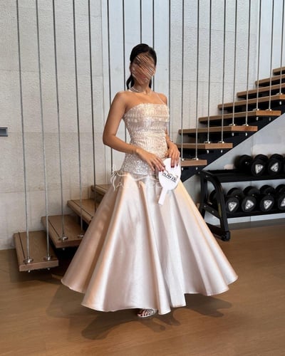 فستان مناسبات راقي بلون بيح