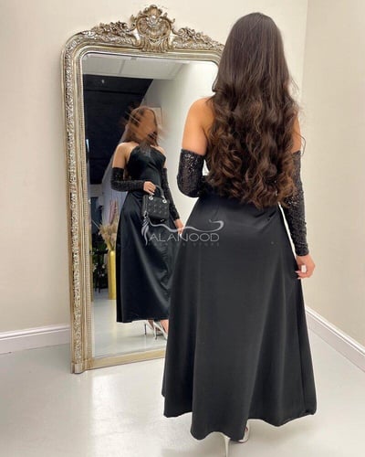 فستان أنيق بأكمام ترتر ناعم ومميز