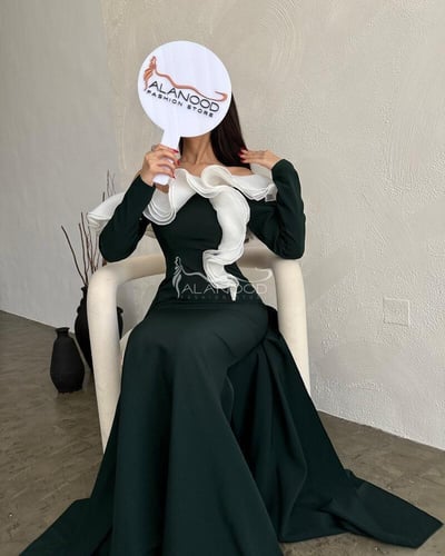 فستان اكتان باكمام انيق بألوان موف - عودي - زيتي -...