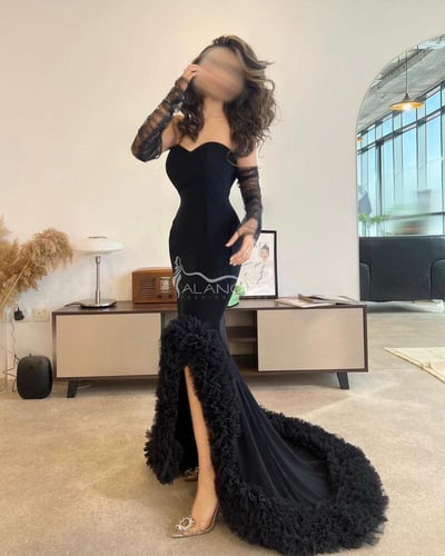 فستان حفلات مناسبات مكشوف الأكتاف مكرمش بالتل الاص...