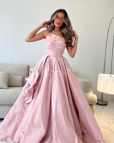 فستان وردي كلوش بتصميم فخم شانتون