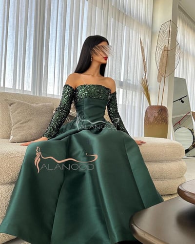 فستان سهرة ناعم ميكادو بأكمام ترتر منفصلة