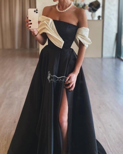 فستان كلاسيكي اسود كلوش طويل