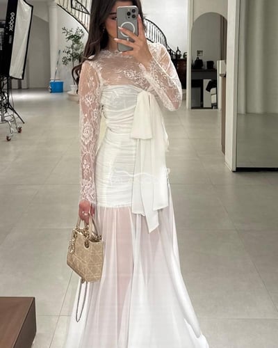 فستان قمر - فستان دانتيل أسود و أبيض