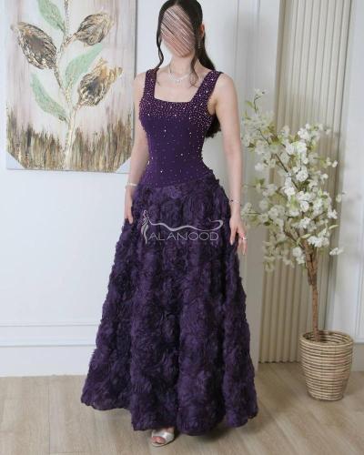 فستان سهرة أنيق بنفسجي مزين بالكرستال