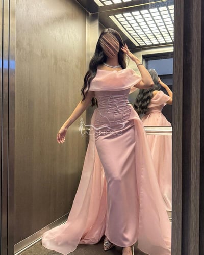 فستان سهرة بخامة اورجانزا وردي أنيق