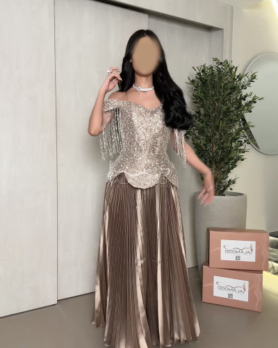 فستان سهرة لحمي انيق