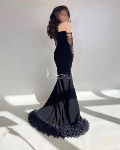 فستان حفلات مناسبات مكشوف الأكتاف مكرمش بالتل الاص...