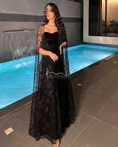 فستان سهرة مخمل بكاب كلفة خيوط لامعه