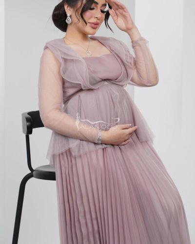 فستان حوامل سهرة لحمي بخامة تل ناعمة وأنيقة