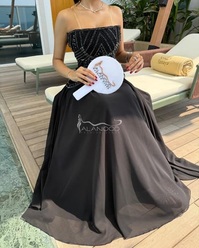 فستان سهرة اسود كرستال فخم وانيق
