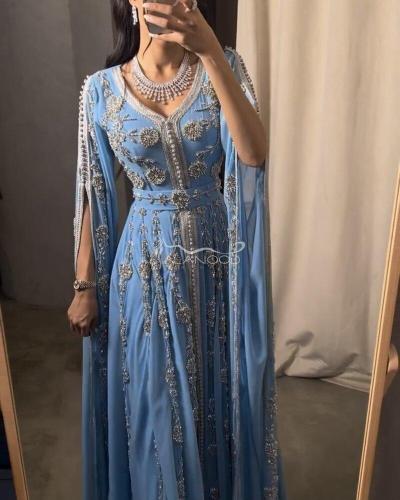 جلابيه تطريز راقي فخمة للمناسبات بتصميم سماوي ملكي