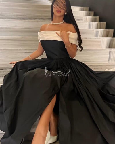 فستان تفته كوري أبيض وأسود أنيق بتصميم راقٍ