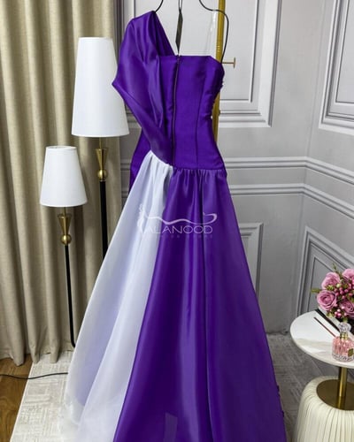 فستان سهرة موف كلفة ورود مطرز يدوي بخامة ميكادو عا...