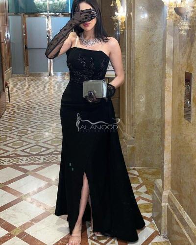 فستان اسود قطعة انيق كلاسيكي بتصميم عصري فخم