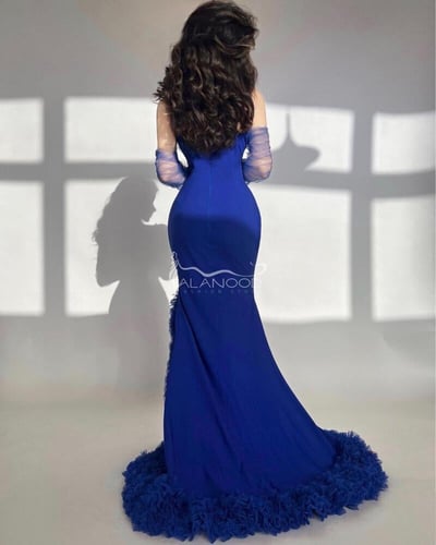 فستان حفلات مناسبات مكشوف الأكتاف مكرمش بالتل الاص...