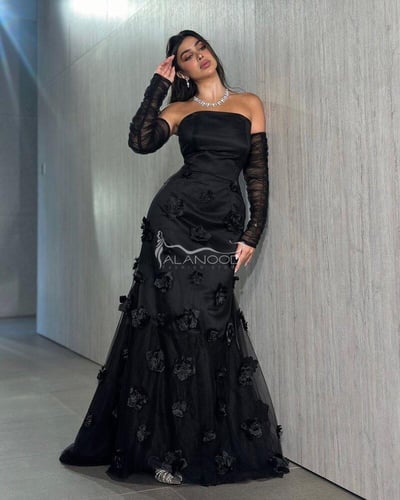 فستان سهرة مورد بأكمام منفصلة - ثلاث اللوان