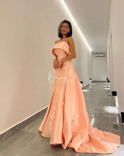 فستان سهره طويل بلون خربزي أنيق
