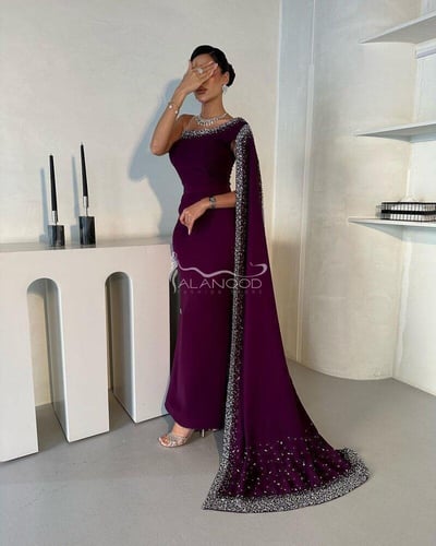 فستان ناعم ارجواني بكلفة مطرزة يدوي فاخرة بتصميم ع...